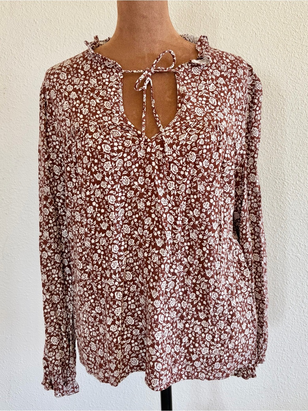 Reformation Rust Brown Floral Tie-Front Blouse